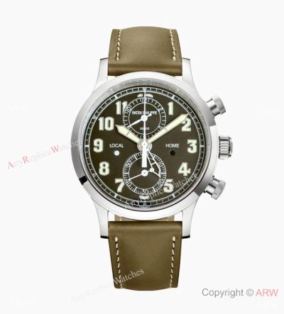 Swiss Made Patek Philippe new Pilot Travel Time Watch 42mm Green Leather Strap